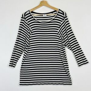Cabi White Black Stripe‎ Long Sleeve Jersey Knit T-Shirt Shirt Top Women's Small